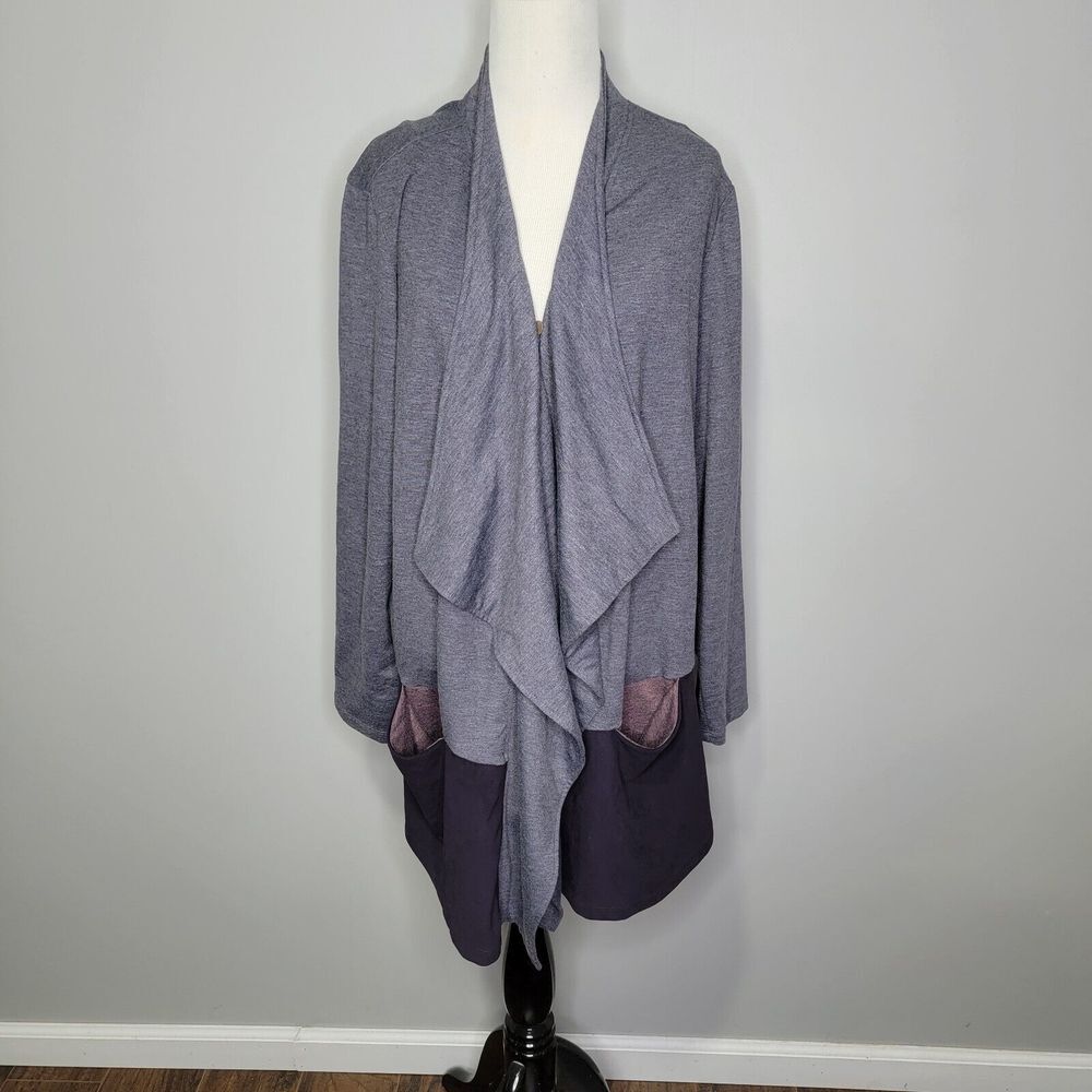 LOGO Lounge Lori Goldstein French Terry Cardigan Faux Suede Hem‎ Size 2X Pockets